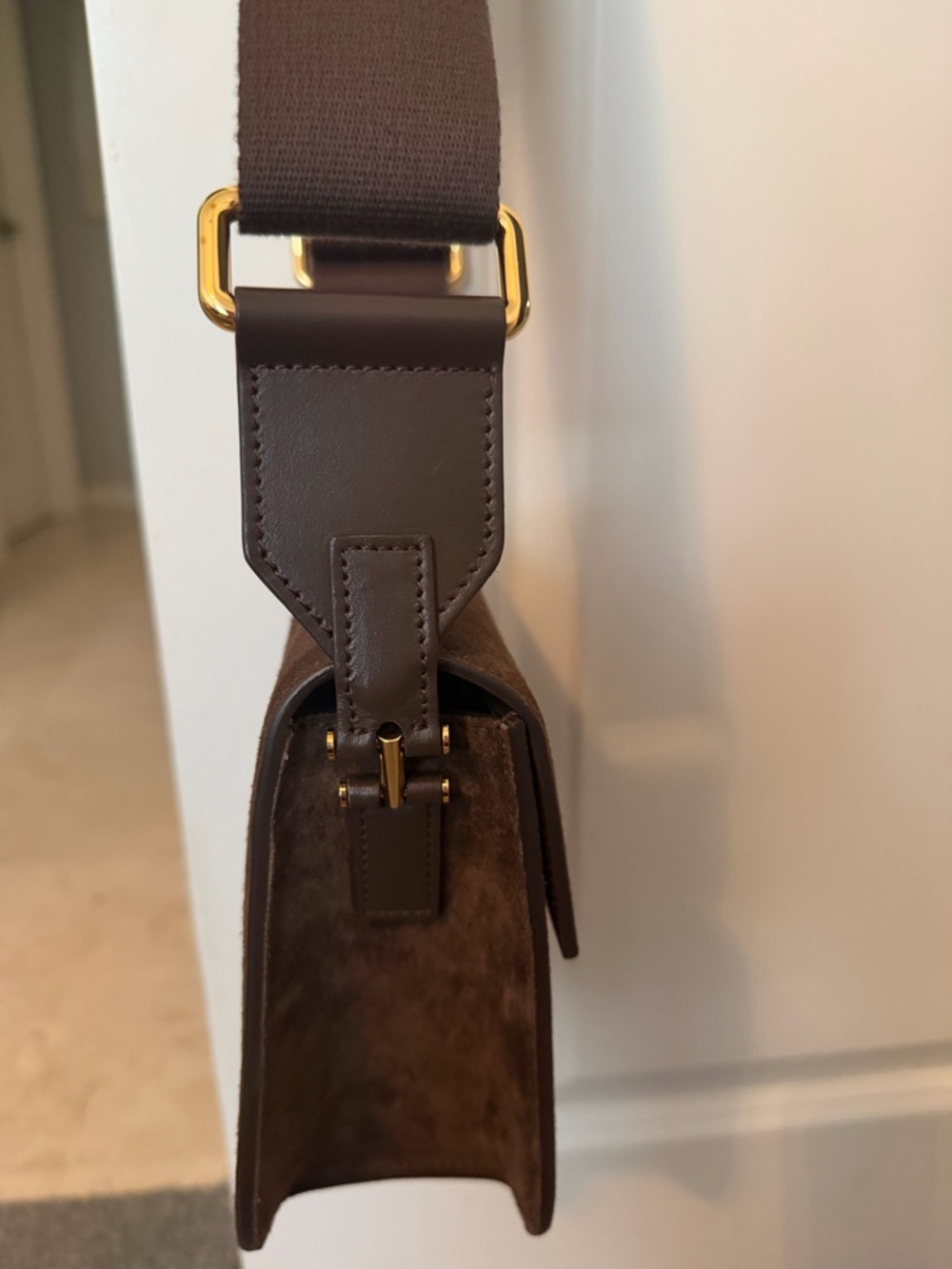 Tom Ford Dark Brown Suede Messenger Bag with Gold-Tone Hardware - Picture 7 of 10